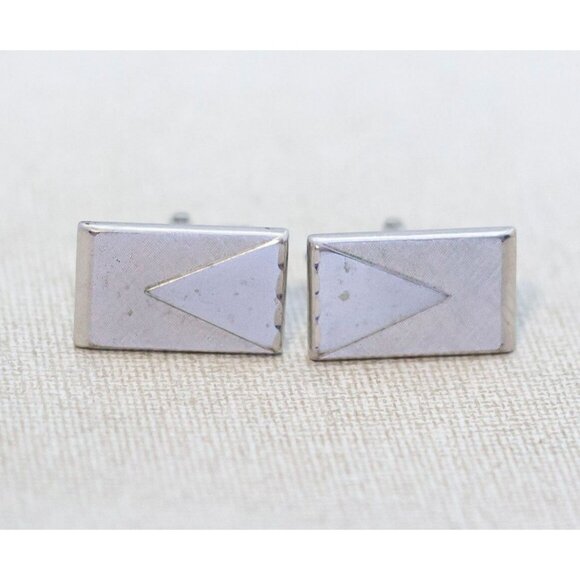 Vintage Geometric Rectangle Silver Tone Cuff Links by Swank - K1 - Picture 1 of 2
